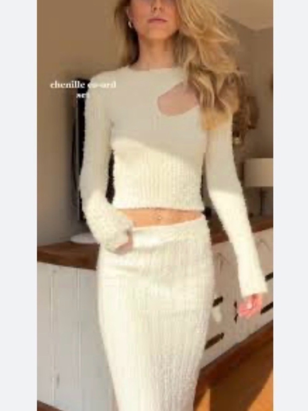 Zara 2pc matching set Cream Ribbed Cutout Crop Top & Maxi Skirt